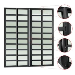 Porta de Correr com Travessas 4 Folhas Moveis 210 X 200 Elite com Fechadura Tetra Vidro Liso - 2