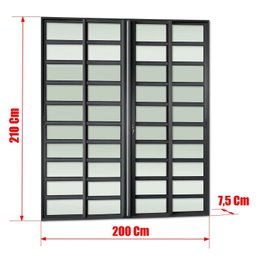 Porta de Correr com Travessas 4 Folhas Moveis 210 X 200 Elite com Fechadura Tetra Vidro Liso - 8