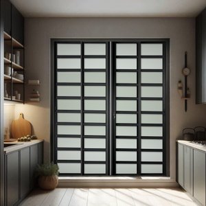 Porta de Correr com Travessas 4 Folhas Moveis 210 X 200 Elite com Fechadura Tetra Vidro Liso