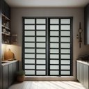 Ver imagem 1 de Porta de Correr com Travessas 4 Folhas Moveis 210 x 240 Elite com Fechadura Tetra Vidro Liso Preto Brimak