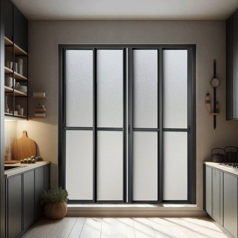 Porta de Correr 4 Folhas Moveis 210 x 240 Elite com Fecho Automático Vidro Liso Preto Brimak