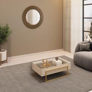 Mesa de Centro com Tampo Espelhado e Pés Dourados Dj Móveis Kika Off White