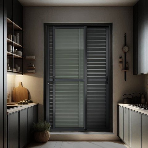 Porta de Correr Venez. 3 Folhas Moveis 210 x 120 Elite com Fechadura Tetra Vidro Liso Preto Brimak