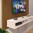 Ver imagem 4 de Painel Suspenso Prateleira Superior Nicho Tv 48 Polegadas Sala Estar Quarto - Ripado Freijó/off
