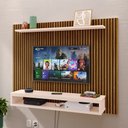 Ver imagem 3 de Painel Suspenso Prateleira Superior Nicho Tv 48 Polegadas Sala Estar Quarto - Ripado Freijó/off