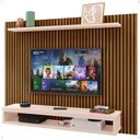 Ver imagem 1 de Painel Suspenso Prateleira Superior Nicho Tv 48 Polegadas Sala Estar Quarto - Ripado Freijó/off