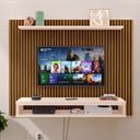 Ver imagem 2 de Painel Suspenso Prateleira Superior Nicho Tv 48 Polegadas Sala Estar Quarto - Ripado Freijó/off