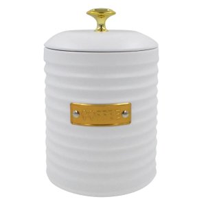 Porta Café de Metal com Tampa Friso Branco 15,5cm