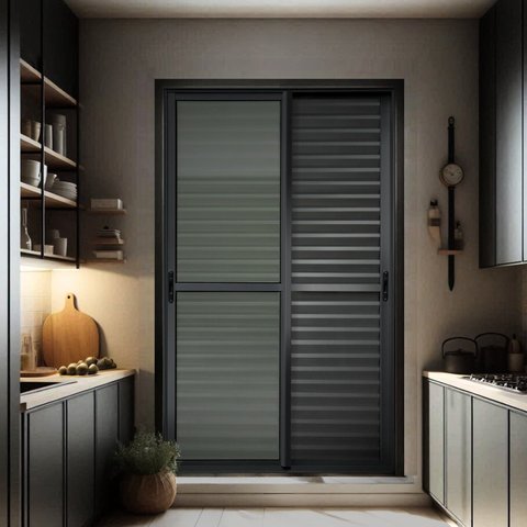 Porta de Correr Venez. 3 Folhas Moveis 210 x 120 Elite com Fecho Automático Vidro Liso Preto Brimak