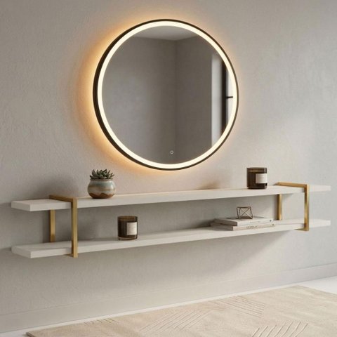 Prateleira Suspensa Multiuso MDF e Metal 218cm Luna com Dourado Casa Lar Shop
