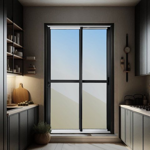 Porta de Correr 2 Folhas Moveis 210 x 120 Elite com Fechadura Tetra Vidro Reflex Mix Preto Brimak