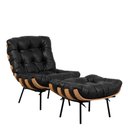 Ver imagem 1 de Kit Poltrona e Puff Decorativo Costela Courino Preto - Montanaris Decor