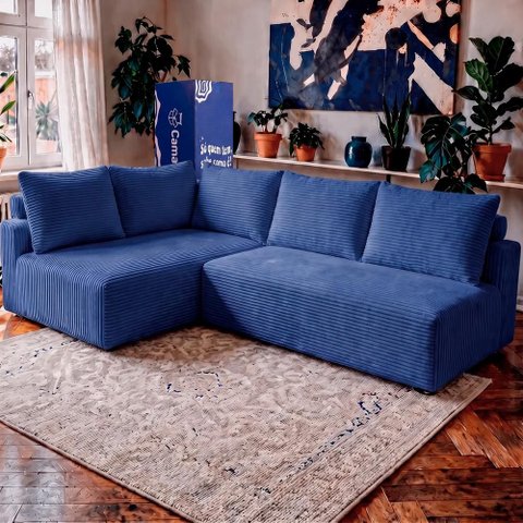 Sofá de Canto Modular Vibe Esquerdo 2,70m x 1,70m Xpand Tech Tecido Velourê Azul Cama Inbox