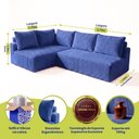 Ver imagem 2 de Sofá de Canto Modular Vibe Esquerdo 2,70m x 1,70m Xpand Tech Tecido Velourê Azul Cama Inbox
