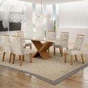 Ver imagem 1 de Mesa de Jantar Aurora 180x90cm Vidro 40mm Cinamomo Off White com Kit 6 Cadeiras Veludo Palha -