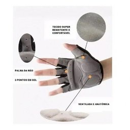 Luva Ciclismo Gel Preto e Cinza Meio Dedo Mtb Speed Bicicleta:GG - 2 Luva Ciclismo Gel Preto e Cinza Meio Dedo Mtb Speed Bicicleta:GG - 2