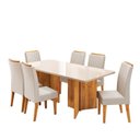 Ver imagem 2 de Conjunto Sala de Jantar 6 Lugares Retangular Tampo de Vidro/MDF Corleone Yescasa Bege/Mel/Off White