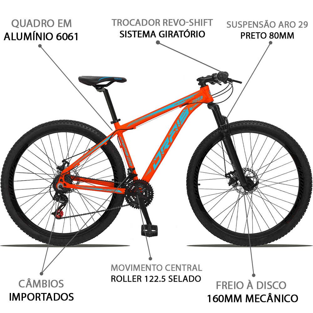 Bicicleta 29 Drais Color 21v Aluminum Freio a Disco - Laranja+azul - 21 - 2