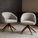 Ver imagem 2 de Kit com 2 Poltronas Giratórias Zara em Madeira Castanho – Exclusiva Linho Palha