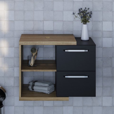 Armário Gabinete Nexus 65g Contemporâneo Marrom/Lâmina Mel/Preto Ônix