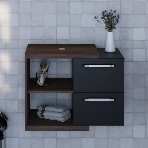 Armário Gabinete Nexus 65g Contemporâneo Marrom/Nogal/Preto Ônix