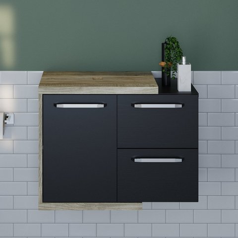 Armario Gabinete Nexus 65P Contemporâneo Marrom/Carvalho/Preto