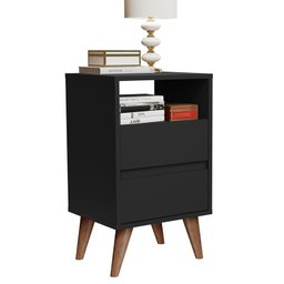 Mesa de Cabeceira Toner 2 Gavetas Pés Palito Estilo Retrô Cor Preto - Comprar Moveis em Casa - 2