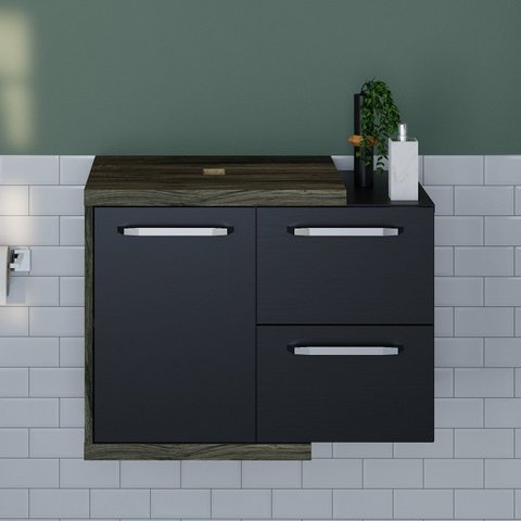 Armário Gabinete Nexus 65P Contemporâneo Marrom/Carvalho Dark/Preto Ônix