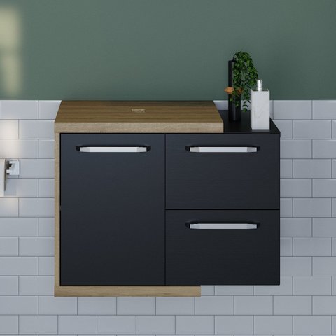 Armário Gabinete Nexus 65P Contemporâneo Marrom/Lâmina Mel/Preto Ônix
