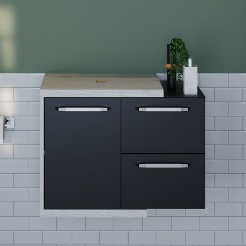 Armario Gabinete Nexus 65P Contemporâneo Branco/Snow/Preto Ônix