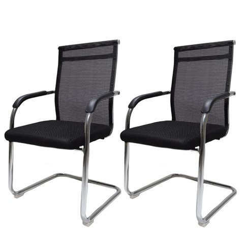 Kit 2 Cadeiras de Escritório Diretor Londres Mesh Fixa Preta