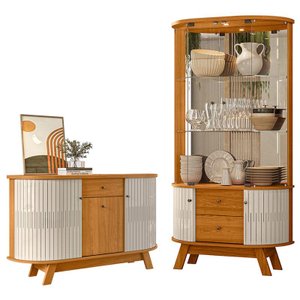Aparador para Sala Buffet Monza e Cristaleira Moss Cinamomo Off White – Madetec