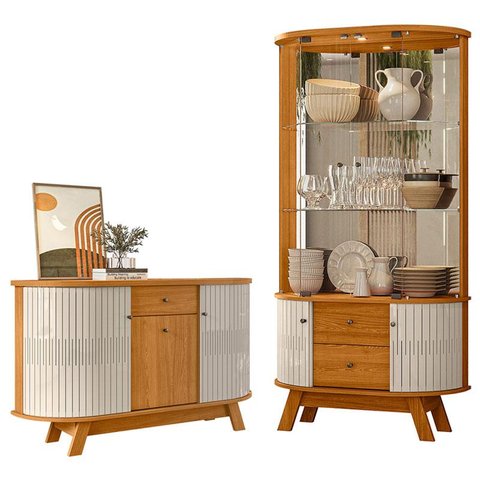 Aparador para Sala Buffet Monza e Cristaleira Moss Cinamomo Off White – Madetec