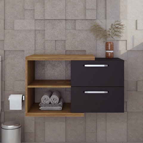 Armario Gabinete Nexus 83g Contemporâneo Marrom/Lâmina Mel/Preto Ônix