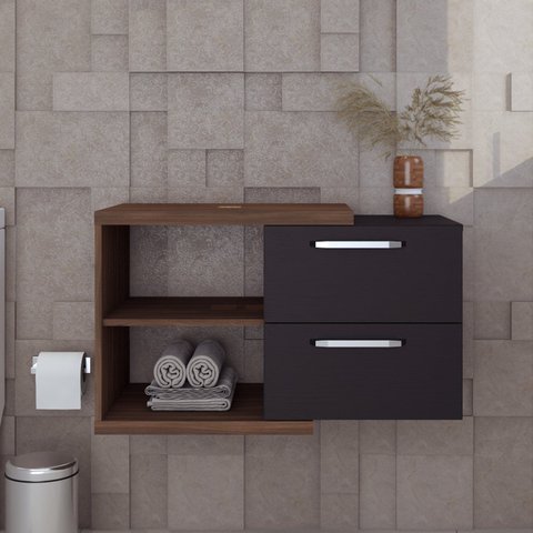 Armario Gabinete Nexus 83g Contemporâneo Marrom/Nogal/Preto Ônix