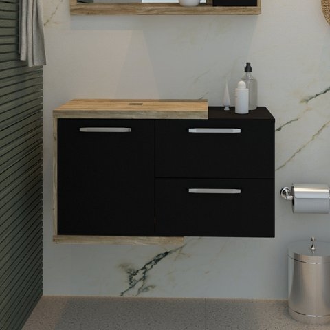 Armário Gabinete Nexus 83P Contemporâneo Marrom/Carvalho/Preto Ônix