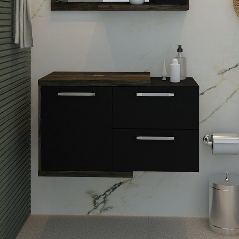Armário Gabinete Nexus 83P Contemporâneo Marrom/Carvalho Dark/Preto Ônix