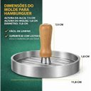 Ver imagem 4 de Molde para Hambúrguer Caseiro Forma de Alumínio Multiuso com Cabo de Madeira Prateado