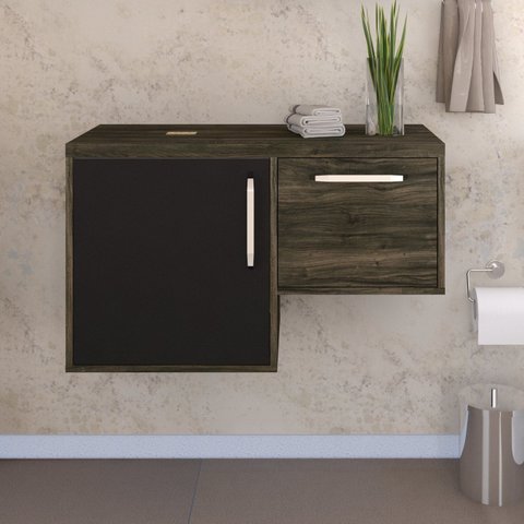 Armário Gabinete Nexus 83L Contemporâneo Marrom/Carvalho Dark/Preto Ônix