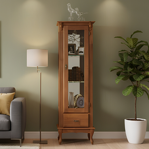 Cristaleira de Madeira 1 Porta, 1 Gaveta e Espelho com Pés Luiz Xv - Imbuia Glazer