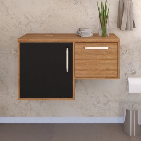 Armário Gabinete Nexus 83L Contemporâneo Marrom/Lâmina Mel/Preto Ônix