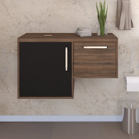 Armário Gabinete Nexus 83L Contemporâneo Marrom/Nogal/Preto Ônix