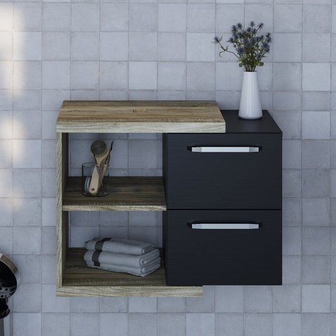 Armário Gabinete Nexus 65g Contemporâneo Marrom/Carvalho/Preto Ônix