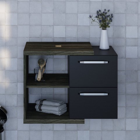 Armário Gabinete Nexus 65g Contemporâneo Marrom/Carvalho Dark/Preto Ônix