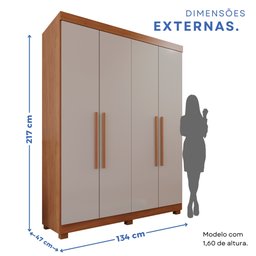 Guarda-roupa Solteiro 4 Portas 3 Gavetas Roma Espresso Móveis - 5