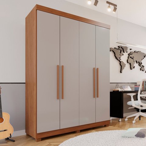 Guarda-Roupa Solteiro 4 Portas 3 Gavetas Roma Espresso Móveis Marrom/Cinamomo/Off White