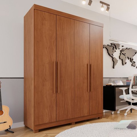 Guarda-Roupa Solteiro 4 Portas 3 Gavetas Roma Espresso Móveis Marrom/Cinamomo
