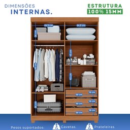 Guarda-roupa Solteiro 4 Portas 3 Gavetas Roma Espresso Móveis - 6