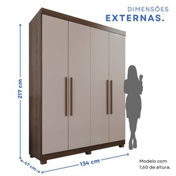 Guarda-roupa Solteiro 4 Portas 3 Gavetas Roma Espresso Móveis - 5
