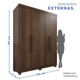 Guarda-roupa Solteiro 4 Portas 3 Gavetas Roma Espresso Móveis - 5